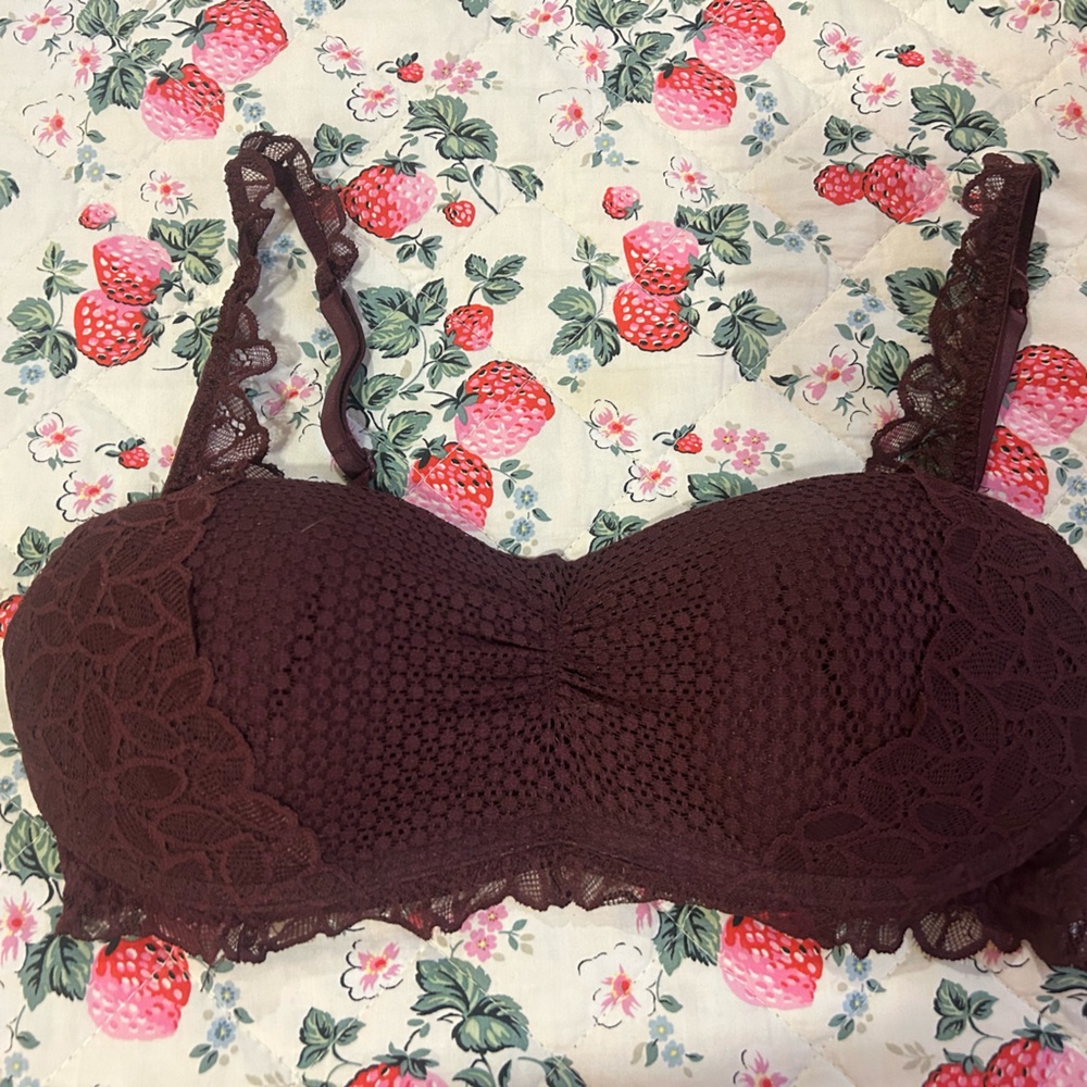 Aerie 2015 Burgundy Bralette Padded Bra Lace Floral
